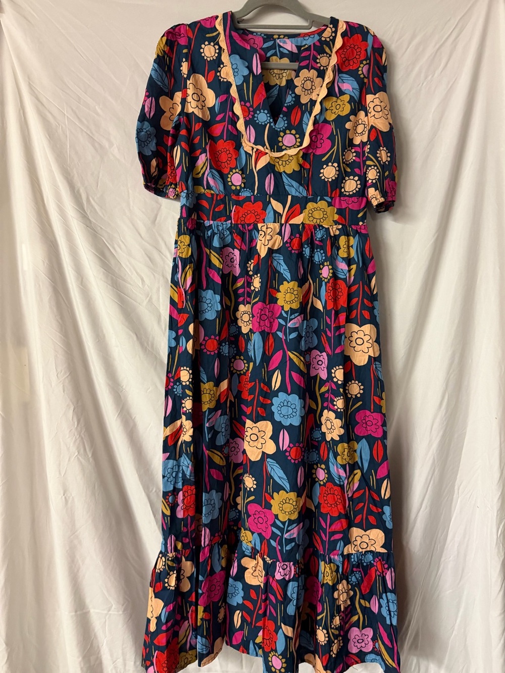Navy Floral Dress with Multi-Color Blooms